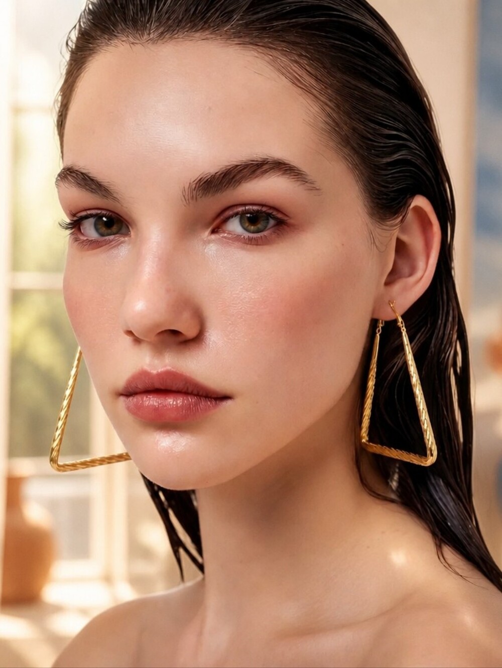 Gold Triangle Drop Earrings - Women Jewelry